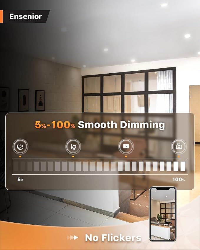 Ensenior 12 Pack 4 Inch LED Recessed Ceiling Light, Dimmable, 2700K-6000K 6CCT, 750LM 9W 120V, High Brightness Canless Wafer Downlight - ETL&FCC&IC