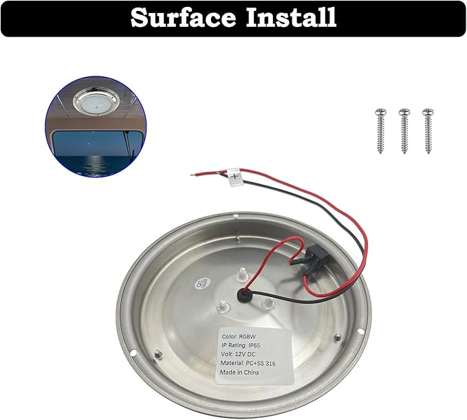 Marine Boat Dome Light,RGBW 5.5" 12V LED Interior Cabin Lights with Toggle Switch, Stainless Steel Surface Mount