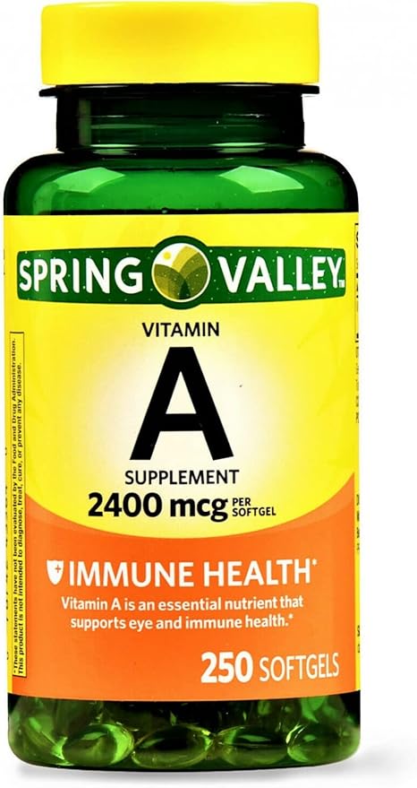 Spring Valley - Complément de Vitamine A 2400 mcg 250 Gélules Molles
