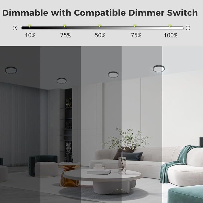 hepside 1PACK Flush Mount LED Ceiling Light Fixture Black, 6.5Inch 12Watt, Dimmable & 3000K-4000K-6500K Ceiling Lamp 1200LM Low Profile Ceiling Light for Kitchen Bedroom Hallway Porch