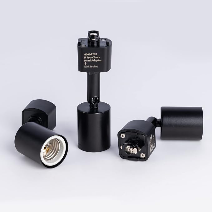 mirrea H Type Track Lighting Head to E26 Medium Screw Base Adapter Light Direction Adjustable Pack of 12 (Black)