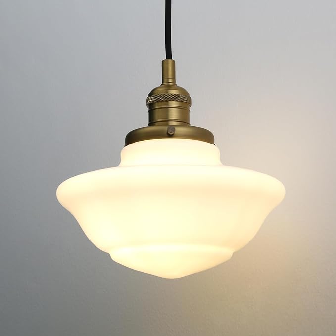 Pathson Modern Pendant Light with Milk White Glass, Vintage Ceiling Pendant Lighting Adjustable Textile Cord, Frosted Ceiling Fixture Lamp for Living Room Bedroom Kitchen Dining Room