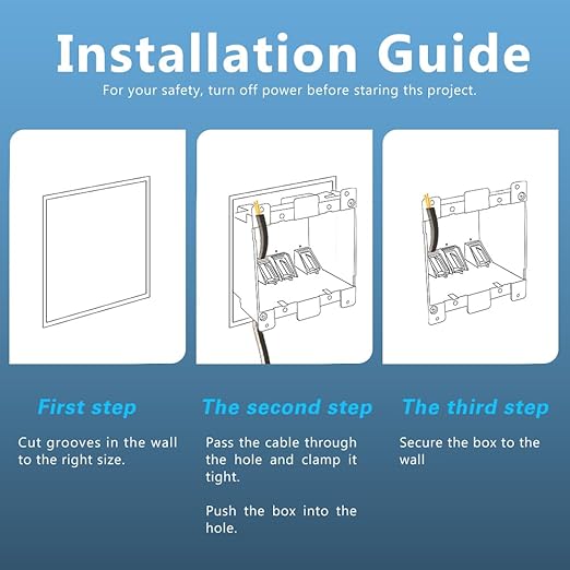 2-Gang Old Work Box,Blue,Plastic Junction Box for Switches, Old Work 2 Gang Outlet Box with Adjustable Mounting Tabs and Flanges for Residence,ETL Listed,AWG Standard(Pack of 3)