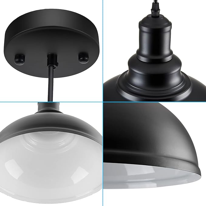 LOEHINLE 2PCS Pendant Lighting, Vintage Industrial Fixtures, Black Metal Chandelier Lights, Ceiling Lamp for Kitchen Home Island Dining Room Bedroom, 11.4 inches