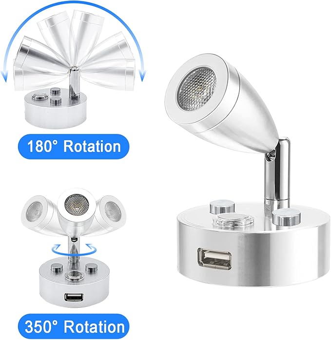 RV Lights Interior Fixture, 12V LED with USB Port RV Reading Light Dimmable Touch Bedside Light Warm White for Camper Trailer Caravan Truck Boat Motorhome Lighting