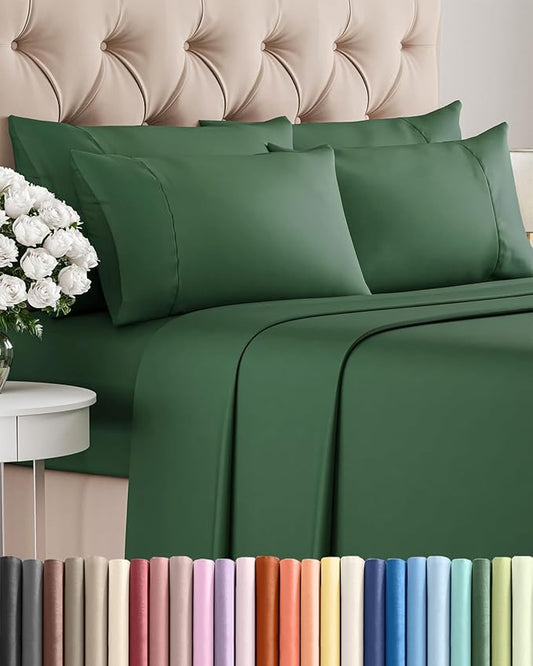 Cal King 6 Piece Sheet Set - Comfy Breathable & Cooling - Ultra-Soft Hotel Luxury Bedding Set w/ 8-16 Inch Deep Pockets - 1 Flat & 1 Fitted Sheet & 4 Pillowcases - Wrinkle Free & Easy Care - Emerald