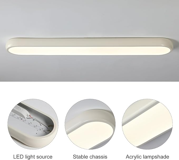 Qcyuui Dimmable LED Ceiling Light with Remote,39.4 in Long Ceiling Light Fixture,Modern Flush Mount Ceiling Lamp,Kitchen Lighting Fixtures Ceiling for Office Bedroom Hallway(Cream/48W)