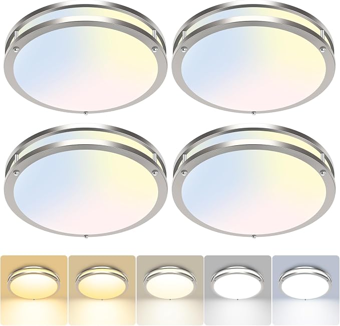 hepside 4 Pack Flush Mount Ceiling Light Fixture, Dimmable & 5 Color Temperatures Ceiling Light Black, 10inch 15W 3000K 3500K 4000K 5000K 6500K Adjustable Ceiling Lamps for Bathroom Bedroom Hallway