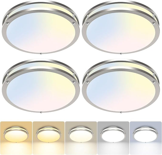 hepside 4 Pack Flush Mount Ceiling Light Fixture, Dimmable & 5 Color Temperatures Ceiling Light Black, 10inch 15W 3000K 3500K 4000K 5000K 6500K Adjustable Ceiling Lamps for Bathroom Bedroom Hallway
