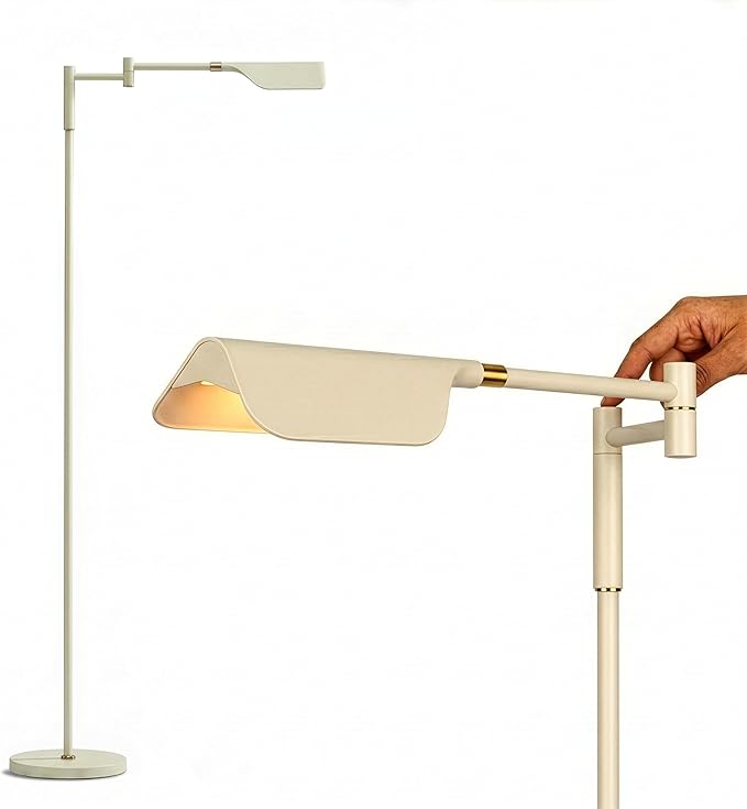 Brightech Leaf Pharmacy LED Reading Lamp, Dimmable Floor Lamp with Easy Rotation Over Chair or Desk for Living Rooms & Offices, Adjustable Standing Tall Lamp, for Sewing & Crafts - Gold and Cream