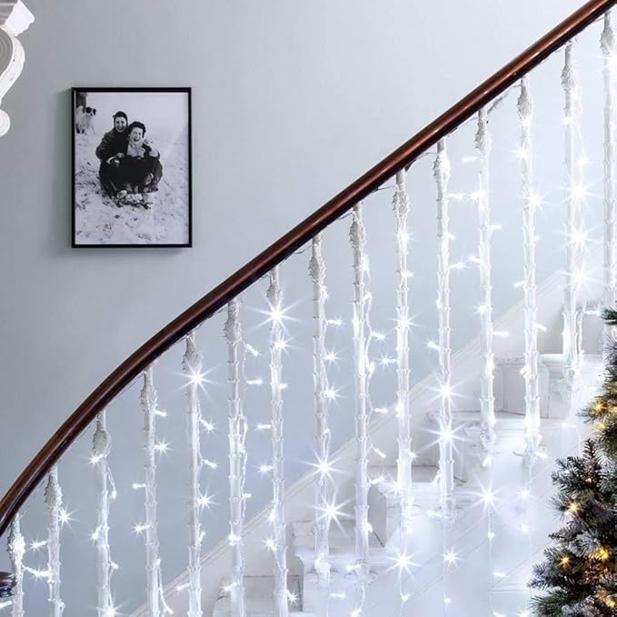 Lighting EVER 594 LED Curtain Lights Cool White, Hanging Fairy String Lights for Bedroom Wall, Indoor Outdoor Backdrop Lights for Wedding, Party, Patio Gazebo (20x10ft, 27 Strings, 9" Apart)