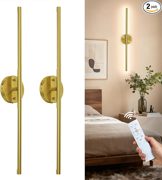 TONYFUL Battery Operated Wall Sconce Set of 2, Rechargeable Wall Lamp with 6000mAh Dimmable Bulbs and Remote, 3000K-6500K LED Wireless Wall Lights for Bedroom, Living Room, Hallway Decor, Background