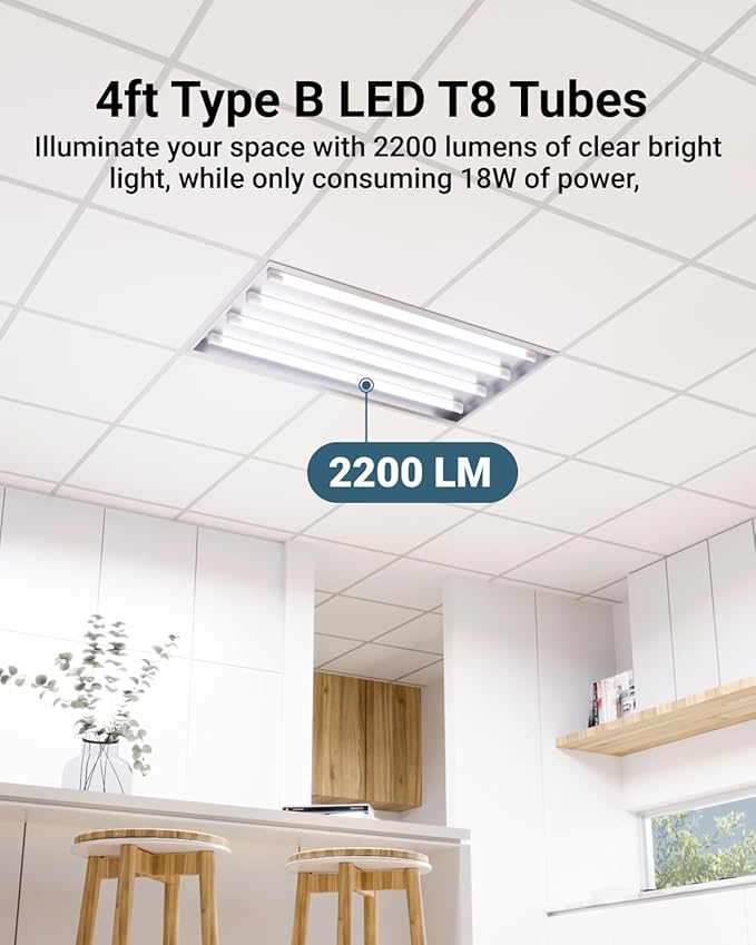 Sunco 10 Pack T8 LED Bulbs 4 Foot, LED Fluorescent Tube Replacement, 4ft LED Tube Light, Ballast Bypass, 2200 LM, 18W, 6000K Daylight Deluxe, Single Ended Power, Clear Lens, UL