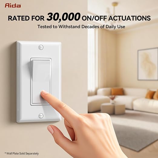 AIDA 20 Pack 3 Way Decorator Switch White, Electric Switches, Light Switch 15Amp, 120/277 Volt, 3 Way Rocker Switch, Wall Replacement, Self-Grounding, Residential Grade, UL Listed