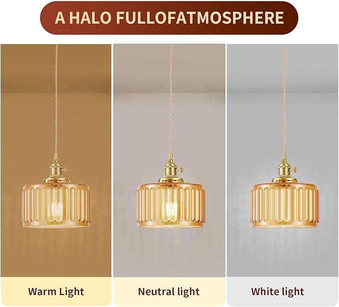 WimiSom 2 Pack Industrial Pendant Lighting, Modern Glass Shade Farmhouse Adjustable Hanging Light Fixtures for Kitchen Island Living Room Bedroom Hallway, Brown