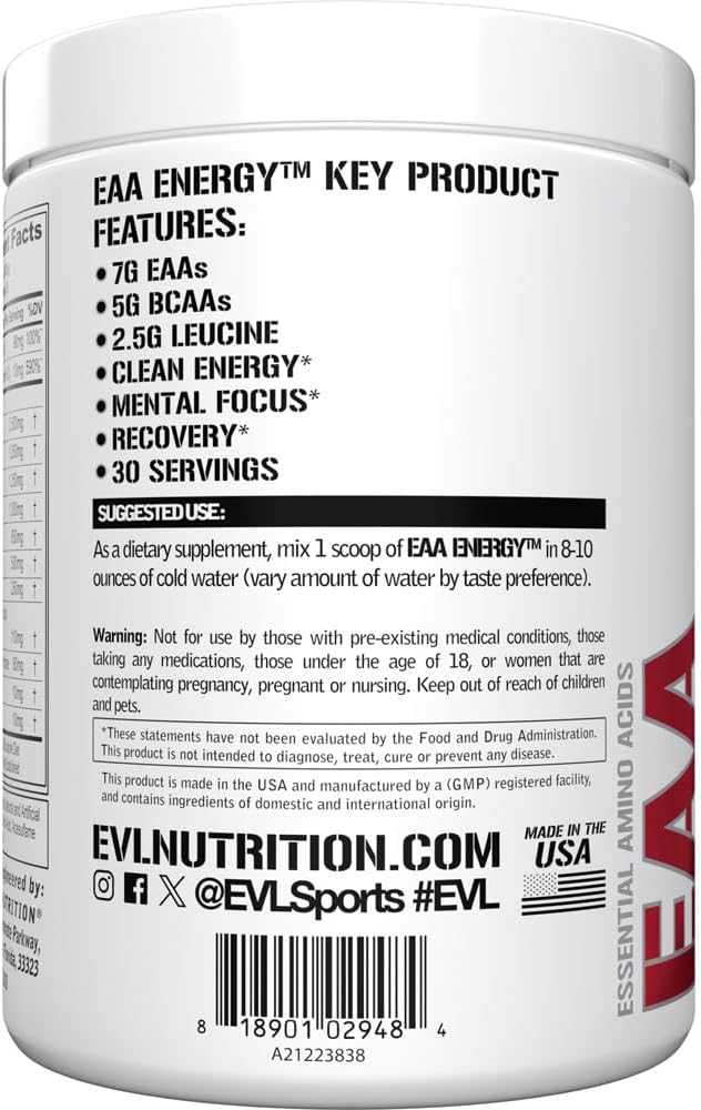 EAAs Amino Acids Powder - Energizing EAA Essential Amino Acids Pre & Post Workout Powder for Muscle Building Energy and Recovery Support with 7g per Serving Plus 5g BCAAs (Watermelon, 30 Servings)