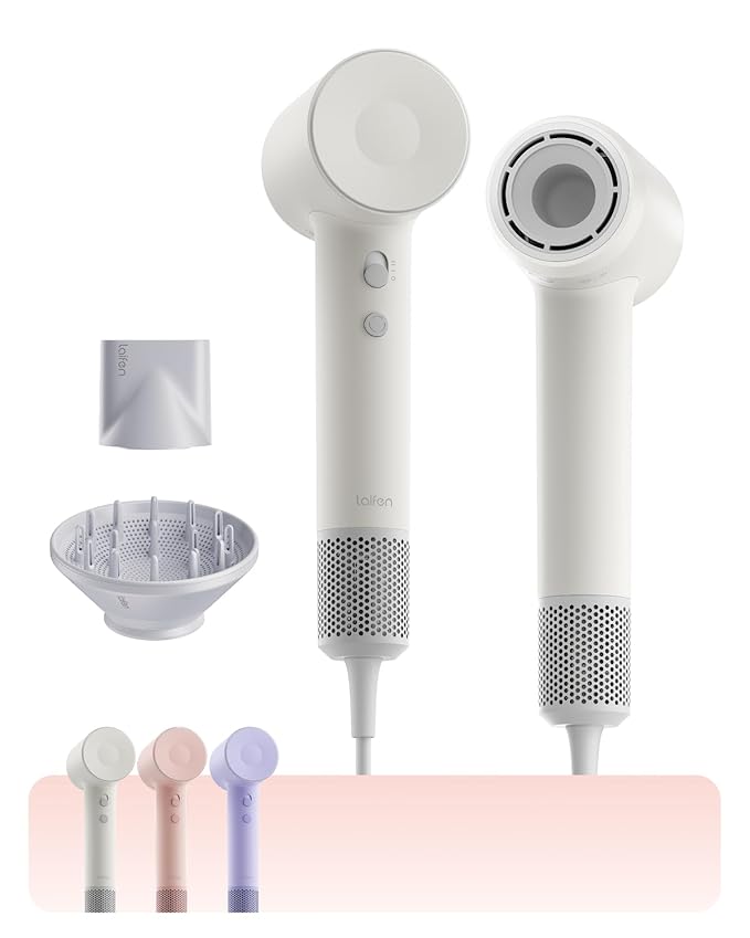 Laifen SE 2 High Speed Hair Dryer, 200 Million Negative Ionic Blow Dryer with Diffuser, Fast Drying Lightweight Hair Dryer for Women with Low Noise & Smart Temperature Control, Matte White