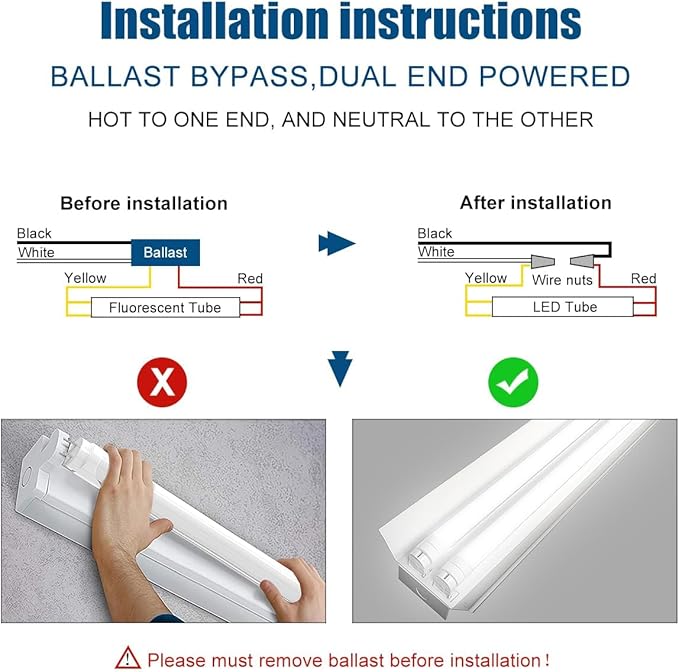 JESLED Dimmable T8 LED Type B Light Bulbs 4 Foot, 3120+Lumens, 5000K Daylight White, 24W (65W Equivalent), 4FT Fluorescent Tube Replacement, Ballast Bypass, Dual Ended Power, Frosted,12-Pack
