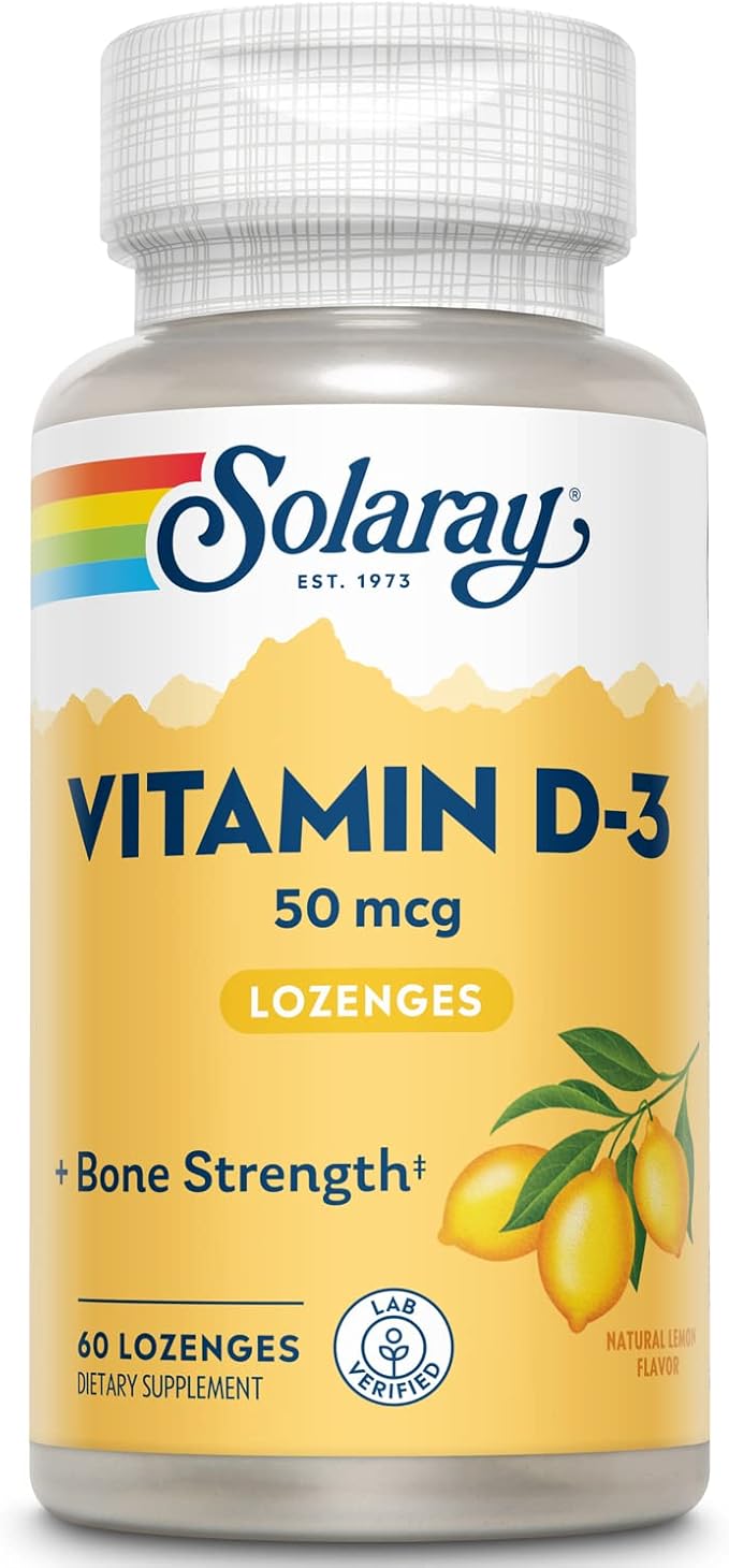 SOLARAY ビタミンD3トローチ 50mcg - 2000IU D3ビタミン - 丈夫な骨、筋肉、免疫サポート - 天然レモンフレーバー - 研究室検証済み、60日間保証 - 60回分、60トローチ
