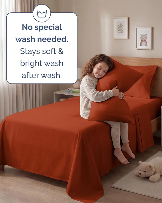 Twin 4 Piece Sheet Set - Comfy Breathable & Cooling - Ultra-Soft Hotel Luxury Bedding Set with 8-16 Inch Deep Pockets - 1 Flat & 1 Fitted Sheet & 2 Pillowcases - Wrinkle Free & Easy Care - Terracotta