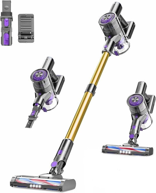 Cordless Vacuum Cleaner, 6 in 1 Lightweight Stick Vacuum with Rechargeable Battery, Handheld Conversion, LED Headlights & 180° Swivel Brush, for Hardwood Floor Carpet Pet Hair Stairs Car(G-Purple)