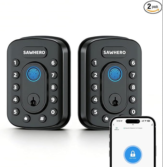 2-Pack Keyless Entry Door Lock with Fingerprint & Built-in WiFi, Smart Locks for Two Home Doors, No Hub Needed, App Control, ANSI/BHMA Grade 3, Auto-Locking, Easy Install, Matte Black