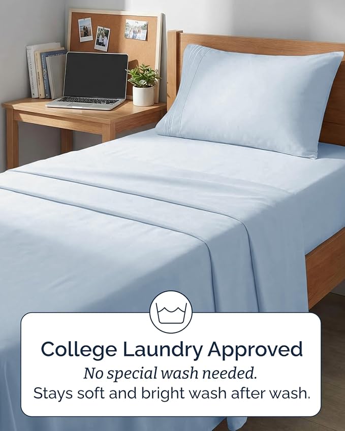 Twin XL 4 Piece Sheet Set - Comfy Breathable & Cooling - Ultra-Soft Hotel Luxury Bedding Set w/ 8-16 Inch Deep Pockets - 1 Flat & 1 Fitted Sheet & 2 Pillowcases - Wrinkle Free & Easy Care - Sky Blue