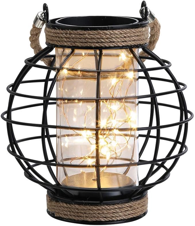 JHY DESIGN Metal Cage LED Lantern Battery Powered,7.3" Tall Cordless Accent Light with 20pcs Fairy Lights.Great for Weddings, Parties, Patio, Events for Indoors/Outdoors.
