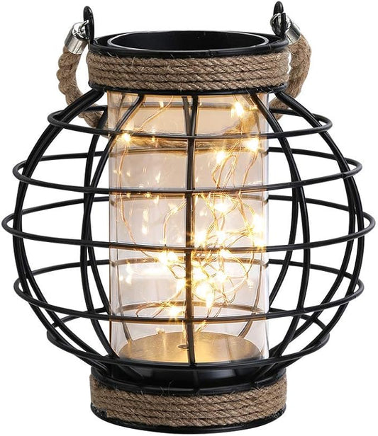JHY DESIGN Metal Cage LED Lantern Battery Powered,7.3" Tall Cordless Accent Light with 20pcs Fairy Lights.Great for Weddings, Parties, Patio, Events for Indoors/Outdoors.
