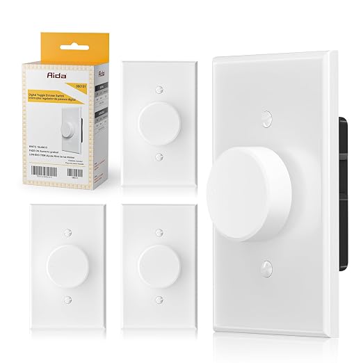 AIDA Digital Light Toggle Dimmer Switch for Dimmable LED, CFL & Incandescent Bulbs, Single Pole/3-Way, Screwless Wall Plate Included, UL Listed, No Neutral Wire, 4 Pack