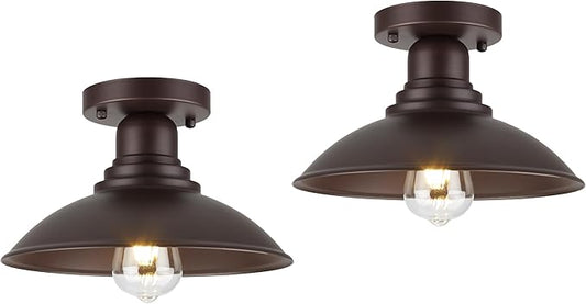 GOLDHILL 10.5" Semi Flush Mount Barn Light 2-Pack, Rust-Proof Metal Ceiling Fixture Set, Vintage Farmhouse Lighting for Garage, Porch & Mudroom, Damp Rated