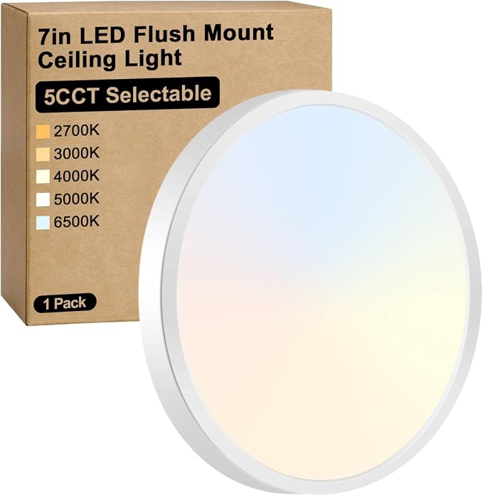 Brightever LED Flush Mount Ceiling Light, 7 Inch 12W Ultra Slim 0.67 Inch Kitchen Lighting Fixture, 1200LM 120W Equivalent, 2700K-6500K Color Adjustable, Dimmable Light Fixture Ceiling Mount, 1 Pack