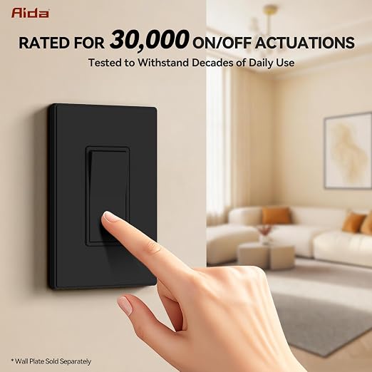 AIDA 20 Pack 3 Way Decorative Light Switch, 15Amp, 120/277 Volt, AC Decorator Rocker Paddle Wall Switch Replacement, UL Listed - Residential and Commercial Grade,Matte Black