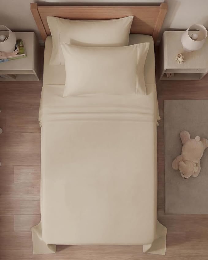 Twin 4 Piece Sheet Set - Comfy Breathable & Cooling - Ultra Soft Hotel Luxury Bedding Set with 8-16 Inch Deep Pockets - 1 Flat & 1 Fitted Sheet & 2 Pillowcases - Cozy, Wrinkle Free & Easy Care - Cream