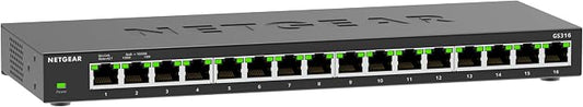 NETGEAR 16-Port Gigabit Ethernet Unmanaged Network Switch (GS316v3) – Plug-and-Play, Fanless Silent Metal Housing, Desktop or Wall Mount, with 802.1p QoS & 9K Jumbo Frame Support