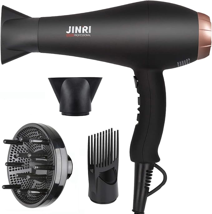 Hair Dryer 1875W, Negative Ionic Fast Dry Low Noise Blow Dryer, Professional Salon Hair Dryers with Diffuser, Concentrator, Styling Pik, 2 Speed and 3 Heat Settings