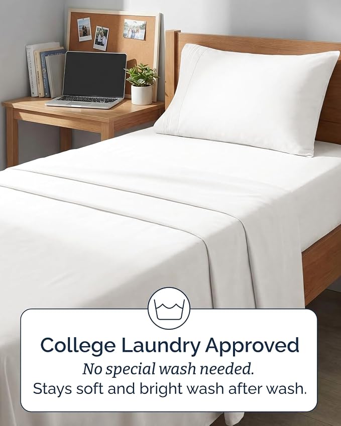 Twin XL 4 Piece Sheet Set - Comfy Breathable & Cooling - Soft Hotel Luxury Bedding Set with 8-16 Inch Deep Pockets - 1 Flat & 1 Fitted Sheet & 2 Pillowcases - Wrinkle Free & Easy Care - Antique White