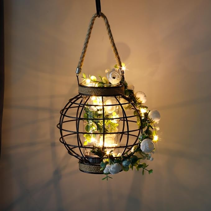JHY DESIGN Metal Cage LED Lantern Battery Powered,7.3" Tall Cordless Accent Light with 20pcs Fairy Lights.Great for Weddings, Parties, Patio, Events for Indoors/Outdoors.