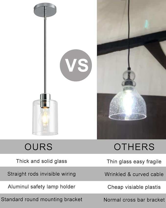Chrome Pendant Lights Kitchen Island - Clear Glass Pendant Light Fixture Multiple Stems Rods 3 Units 12 Inch 3 Units 4 Inch (2 Pack Chrome Downrod)