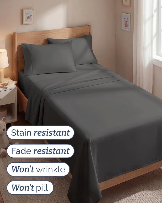 Twin 4 Piece Sheet Set - Comfy Breathable & Cooling - Ultra Soft Hotel Luxury Bedding Set w/ 8-16 Inch Deep Pockets - 1 Flat & 1 Fitted Sheet & 2 Pillowcases - Wrinkle Free and Easy Care - Charcoal