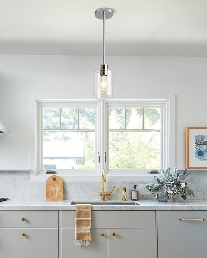 Chrome Pendant Lights Kitchen Island - Clear Glass Pendant Light Fixture Multiple Stems Rods 3 Units 12 Inch 3 Units 4 Inch (1 Pack Chrome Downrod)