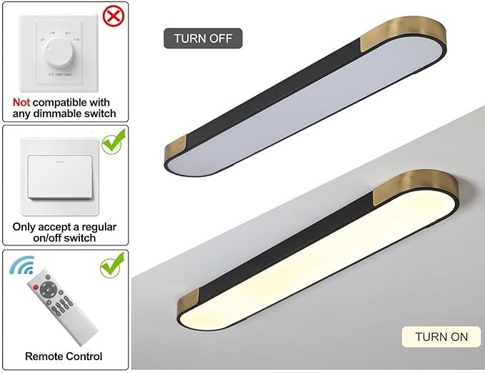 Qcyuui Kitchen Lighting Fixtures Ceiling,39.4 Inch Dimmable Modern Led Ceiling Light,Black and Gold Long Linear Ceiling Light Fixture for Office Bedroom Kitchen Hallway,(48W/3000-6500K)