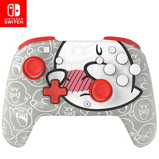 PDP Rematch Glow Wireless Gaming Controller Boo Hoo Nintendo Switch 2, Lite | Also works with OLED, Motion Controls, Rechargeable 40-Hr Battery, 2 Mappable Back Buttons, Mario Boo-Hoo Glow Red & White