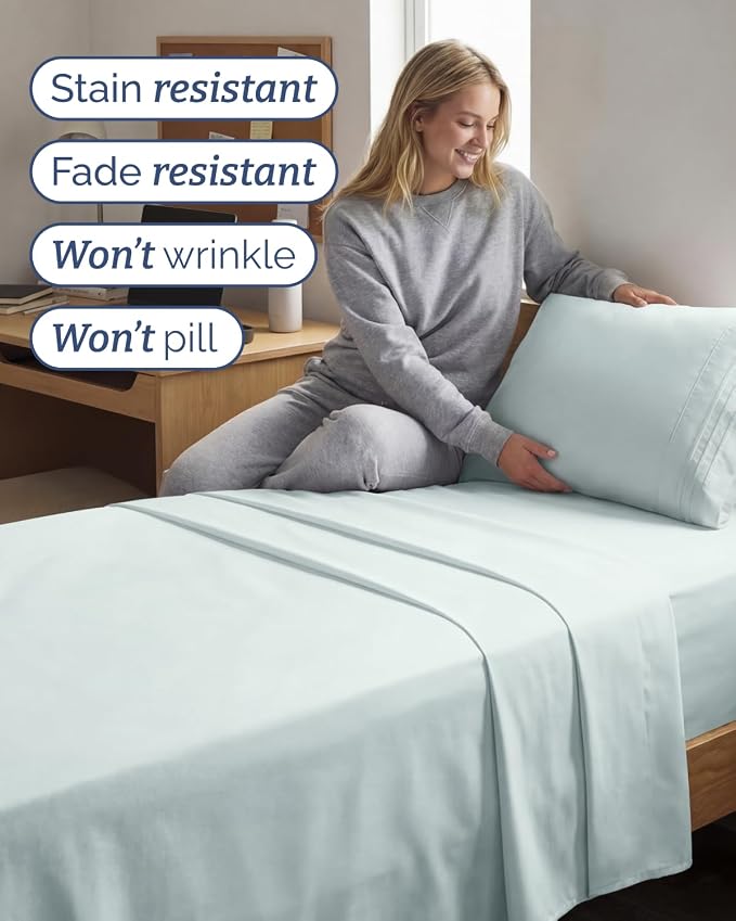 Twin XL 4 Piece Sheet Set - Comfy Breathable & Cooling - Ultra-Soft Hotel Luxury Bedding Set w/ 8-16 Inch Deep Pockets - 1 Flat & 1 Fitted Sheet & 2 Pillowcases - Wrinkle Free & Easy Care - Ice Blue
