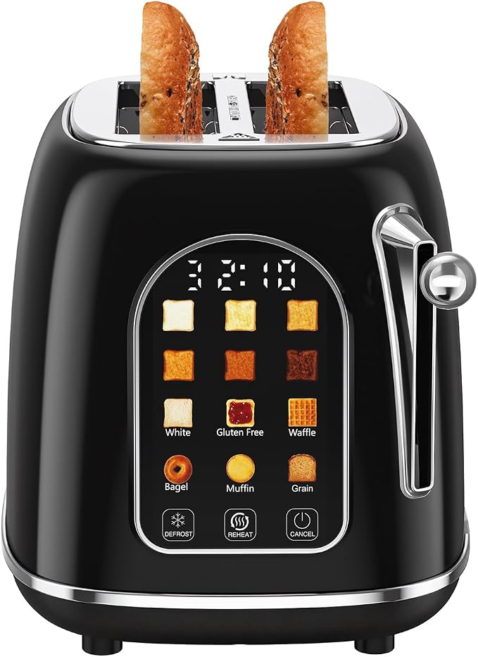 Mecity Toaster 2 Slice, Touch Screen Wide Slot Retro Toaster For Breads Bagel Muffin Waffle, House Warming Gift New Home, 120V 825W, Jet Black