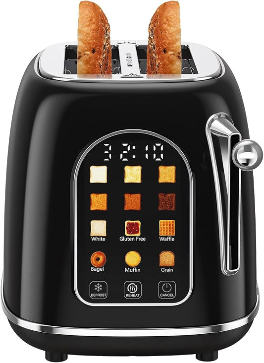 Mecity Toaster 2 Slice, Touch Screen Wide Slot Retro Toaster For Breads Bagel Muffin Waffle, House Warming Gift New Home, 120V 825W, Jet Black