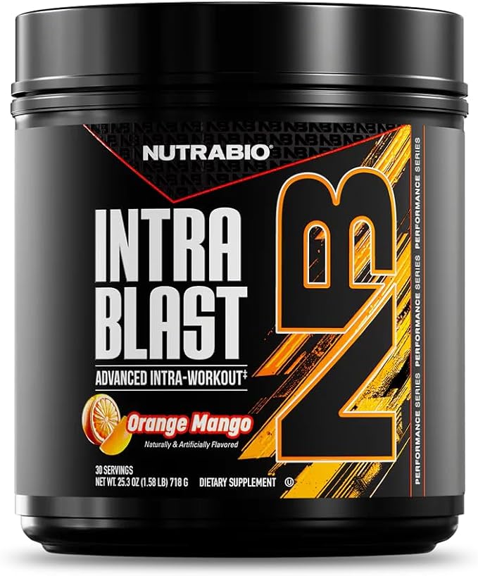 NutraBio Intra Blast Bcaa Powder Amino Acid Supplement, Electrolyte & Hydration Blend, Intra, Pre Workout & Muscle Recovery, 20g Eaa Amino Acids Powder, 5g Glutamine- Orange Mango, 30 Serving