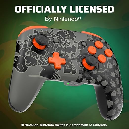 PDP REMATCH GLOW Wireless Nintendo Switch Pro Controller, Full Motion Controls – Licensed for Nintendo Switch. & Lite & OLED Model, Rechargeable Battery Power, Glow in the Dark: Blackout Bowser