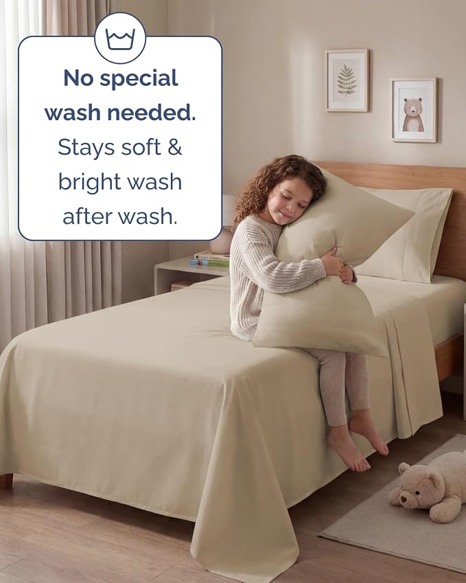 Twin 4 Piece Sheet Set - Comfy Breathable & Cooling - Ultra Soft Hotel Luxury Bedding Set with 8-16 Inch Deep Pockets - 1 Flat & 1 Fitted Sheet & 2 Pillowcases - Cozy, Wrinkle Free & Easy Care - Cream