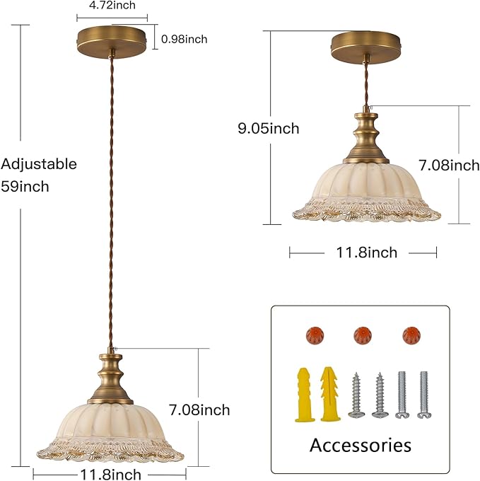 HDDFL Glass Pendant Lights Modern Pendant Lighting Fixtures 11.8 in Hanging Lamp for Kitchen Island Bedroom Dining Room Coffee Shop Hallway Brown and Brass